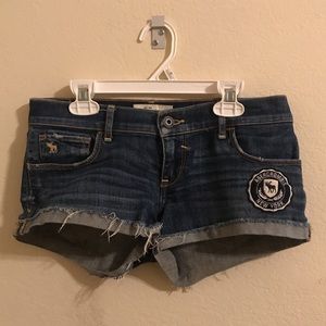 Abercrombie kids denim shorts with logo patch!!